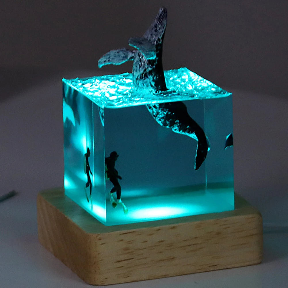 Marine Whale Cube Ornament With Light Ocean Decoration For Desktop Bookshelf