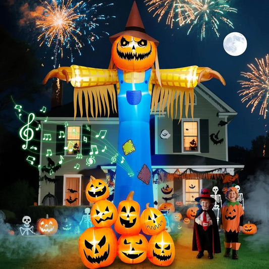12.5ft Halloween Inflatable Pumpkin Scarecrow With Music LED