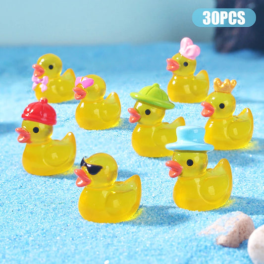 30pcs Luminous Resin Mini Yellow Duckling Miniatures Doll House Glow-in-the-Dark Ducks Figurines For DIY Aquarium Garden Decor