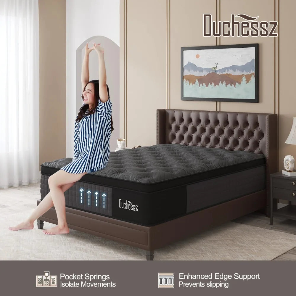 Queen 12 Inch Hybrid Mattress Black Gel Memory Foam