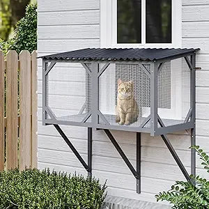 Cat Window Box Catio Outdoor Enclosure with Window Perch