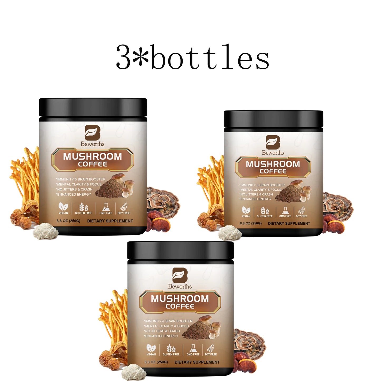 Mushroom Coffee Supplement 10 Mushroom Blend Lion's Mane Chaga Cordyceps Brain Supplements for Energy Memory and Immunity