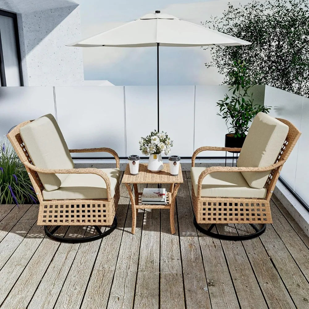 3 Piece Outdoor Swivel Rocker Patio Chairs Set 360 Degree