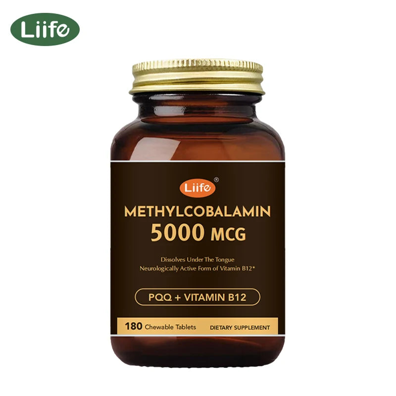 Liife B12 Methylcobalamin 5000mcg Gluten Free Fast Dissolving Sublingual Tablets for Energy and Brain Health Made in USA