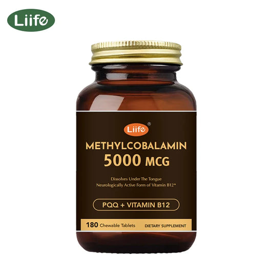 Liife B12 Methylcobalamin 5000mcg Gluten Free Fast Dissolving Sublingual Tablets for Energy and Brain Health Made in USA