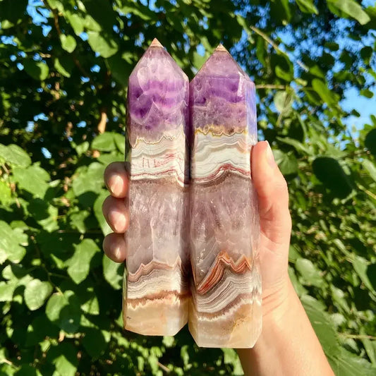 1PC Stunning Rare Amethyst Lace Agate Crystal Tower Reiki Healing Natural Stone Meditation Focus Spiritual Gift