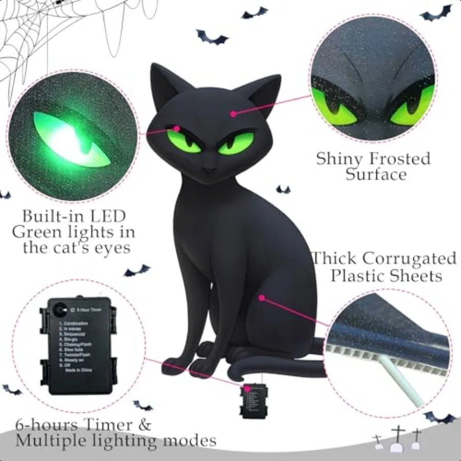 Lighted Black Cat Yard Signs 4 Pack Halloween Decor Led