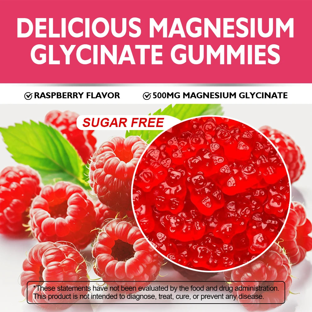 Magnesium Glycinate 500mg Gummies Supplement for Sleep, Bone Health & Mood To Help Adults Relax - 60 Gummies