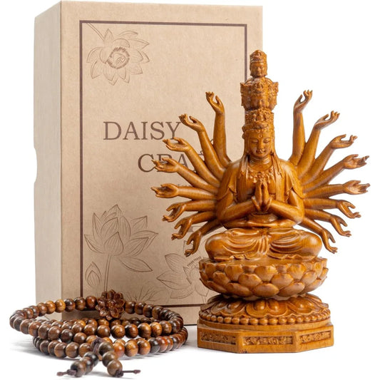Thousand Hands Guan Yin Buddha Statue Wood Sculpture For Feng Shui And Meditation